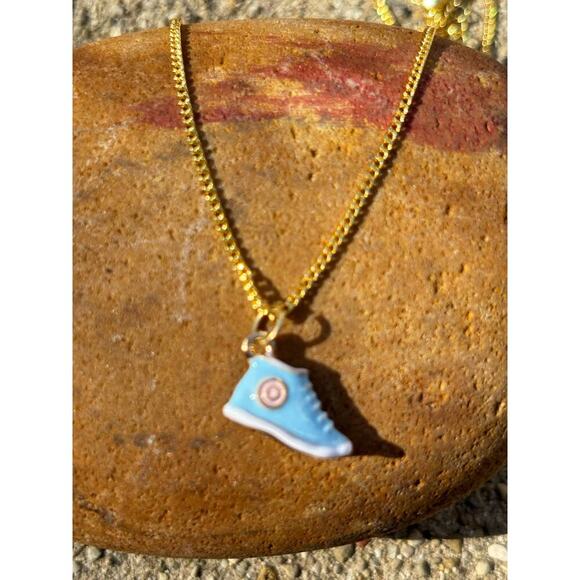Whimsy Necklace:  Gold Plated Mini Mushroom, Blue Sneaker, Black Kitty.  Unique! - Picture 15 of 16